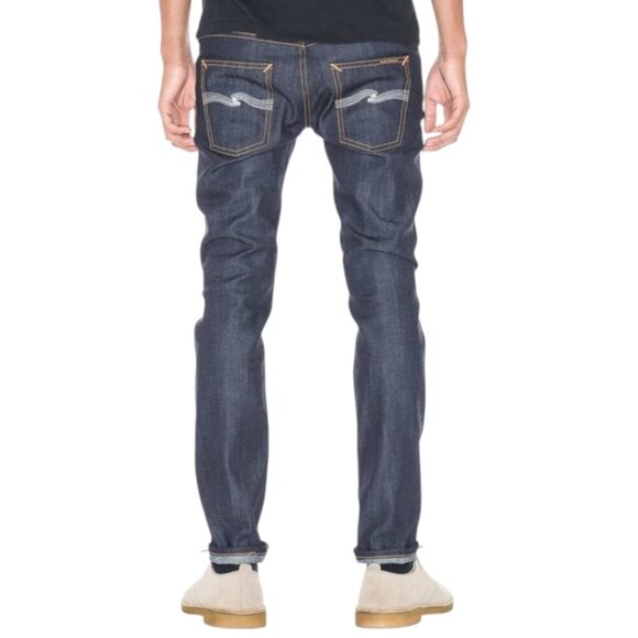 Nudie Jeans Thin Finn Jeans Dry Ecru Embo Dark Blue Wash Men's size 32 x 34 - Picture 1 of 15